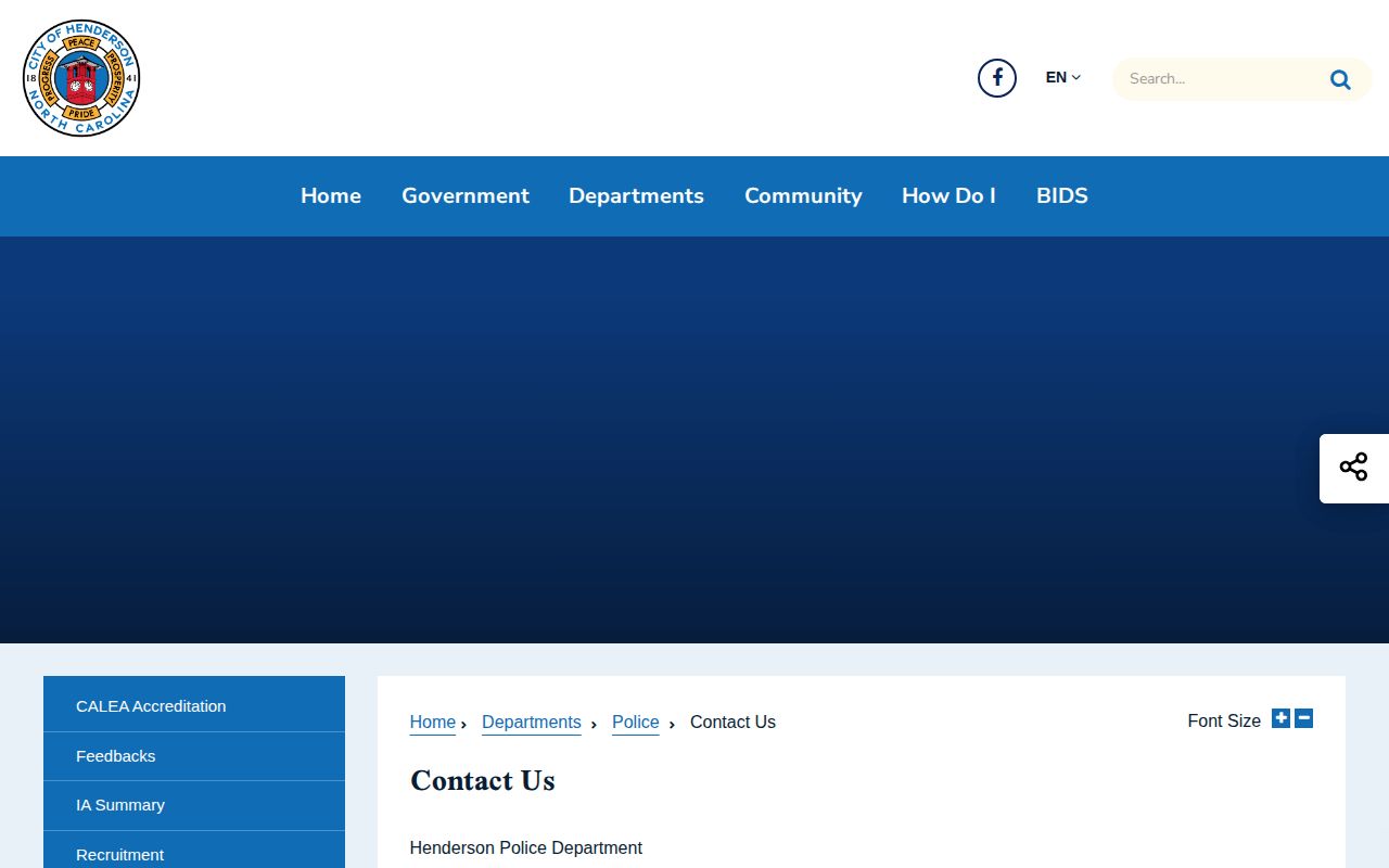 Henderson Police contact webpage showing official city police contact routes
