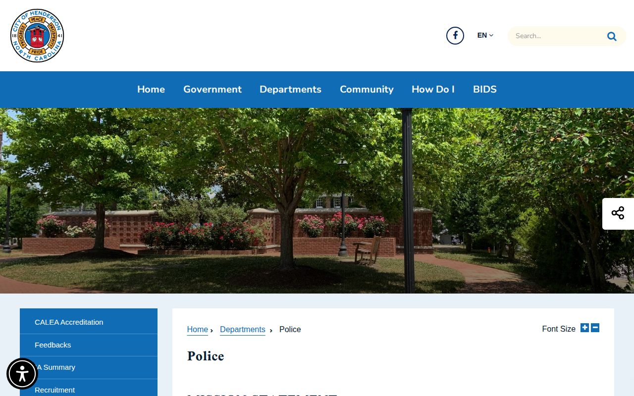 Official Henderson Police Department webpage used to identify the city law enforcement source