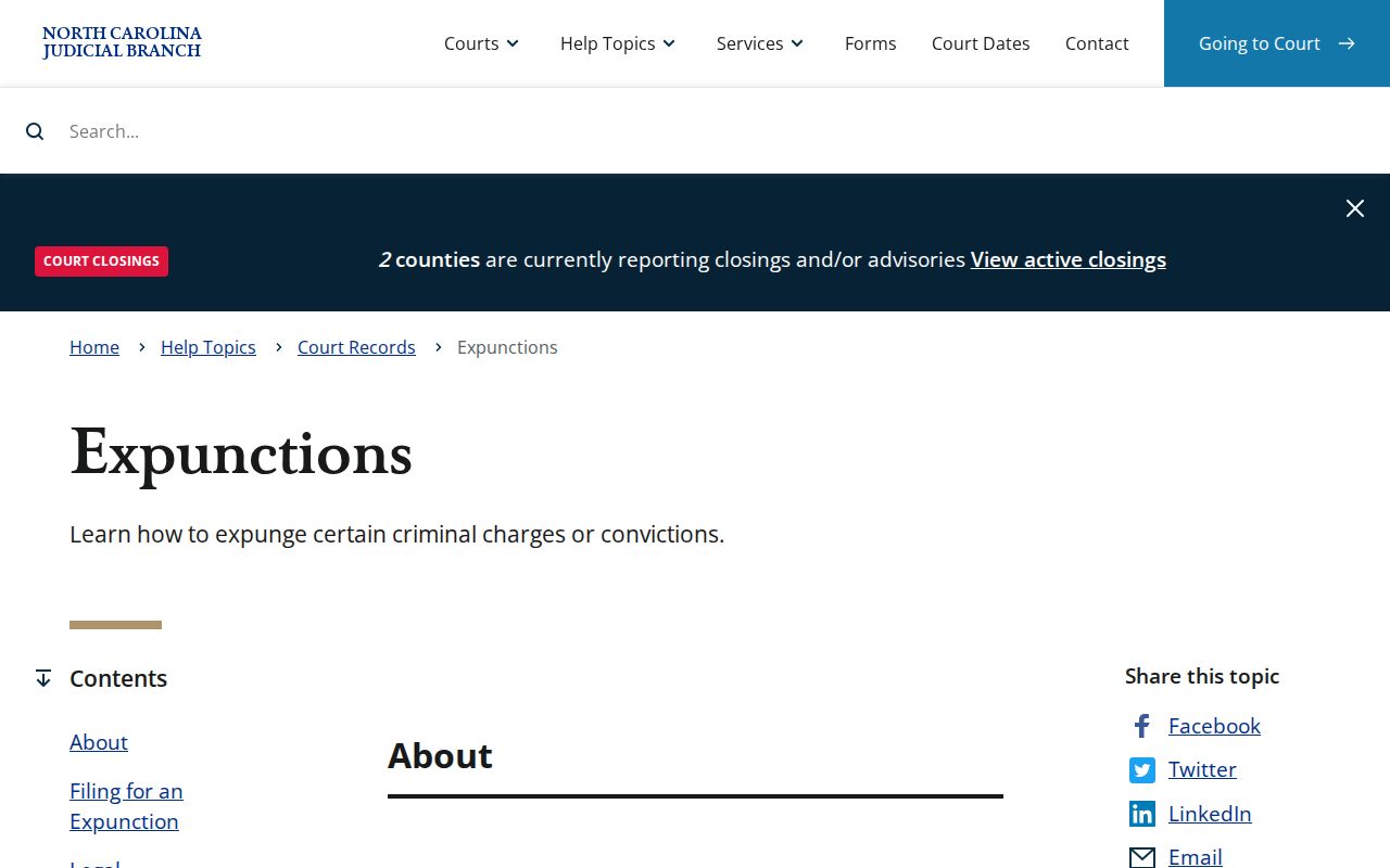 North Carolina court expunction guidance for Vance County arrest records